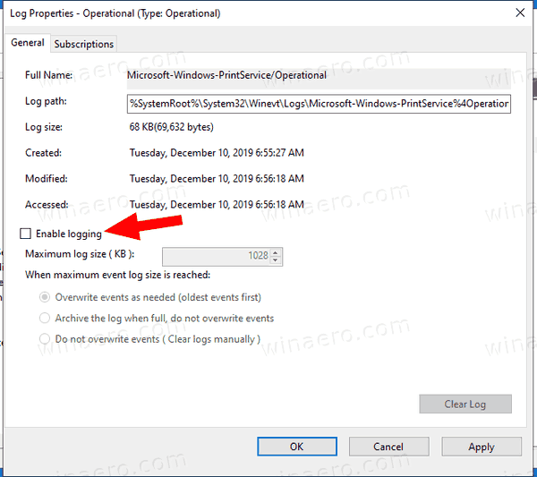 Windows 10 Disable Print Logging