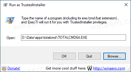 Windows 10 ExecTI Run Total Commander