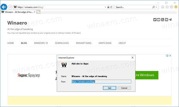 Windows 10 Internet Explorer Добавить страницу для запуска приложений