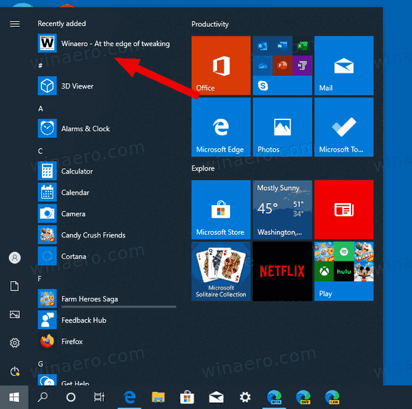 Страница Windows 10 Internet Explorer добавлена ​​в меню «Пуск» в разделе «Приложения»