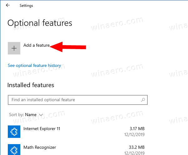 Windows 10 Optional Features Add Feature