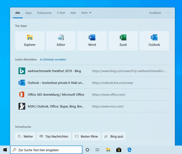 Быстрый поиск Windows 10 1