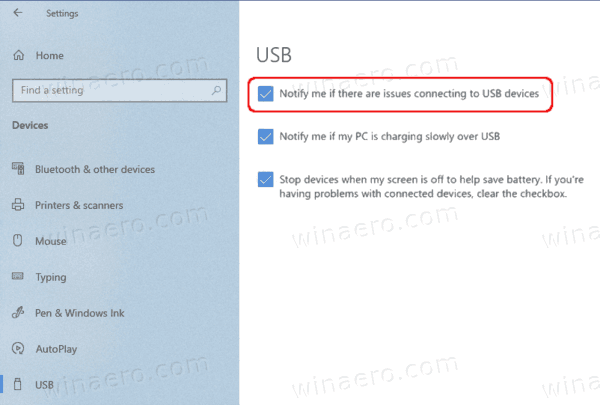 Windows 10 Disable USB Error Notification Issues Connecting To USB Devices