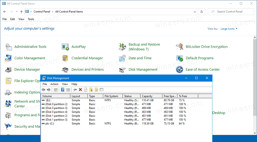 Disk Management In Control Panel