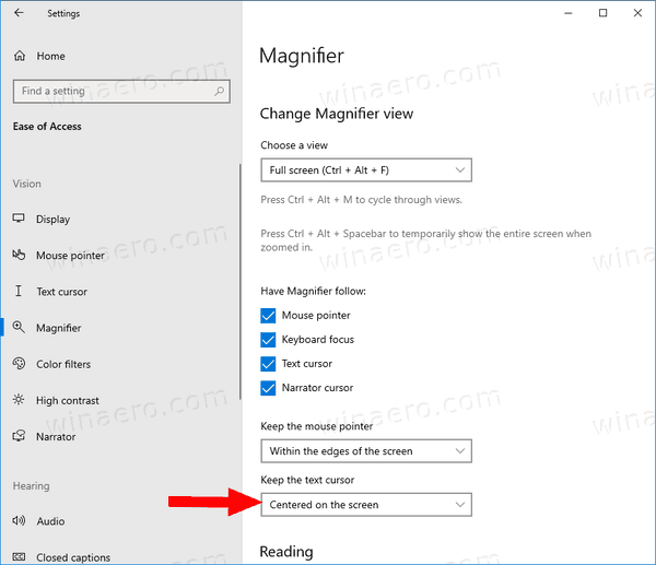 Magnifier Keep Text Cursor Centered On Screen