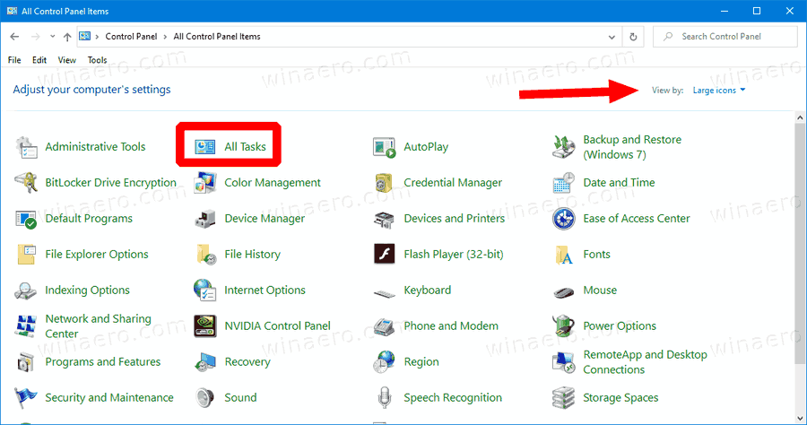 Windows 10 All Tasks In Control Panel Large Icons