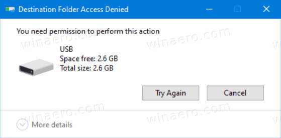 Destination Folder Access Denied Message
