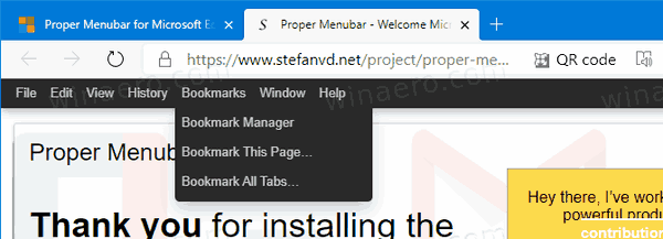 Edge Proper MenuBar Extension Bookmarks Menu