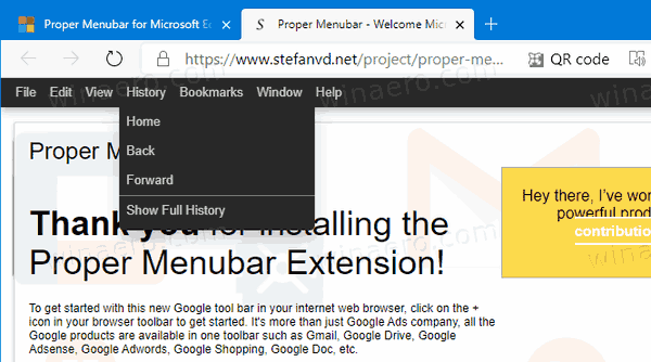 Edge Proper MenuBar Extension History Menu