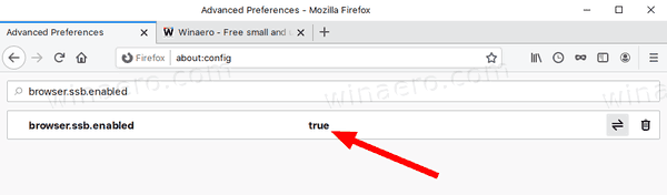 Firefox Site Specific Browser Feature Activated