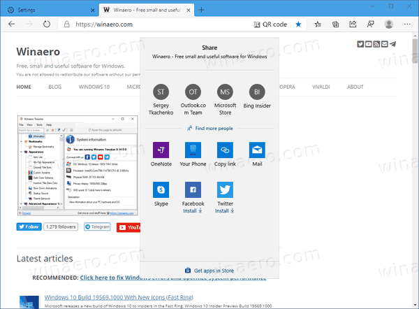 Microsoft Edge Share Button Enabled