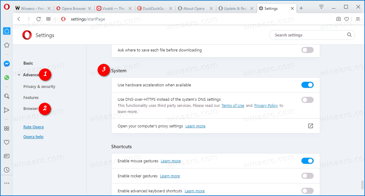 Opera Включить DNS через HTTPS Шаг 1