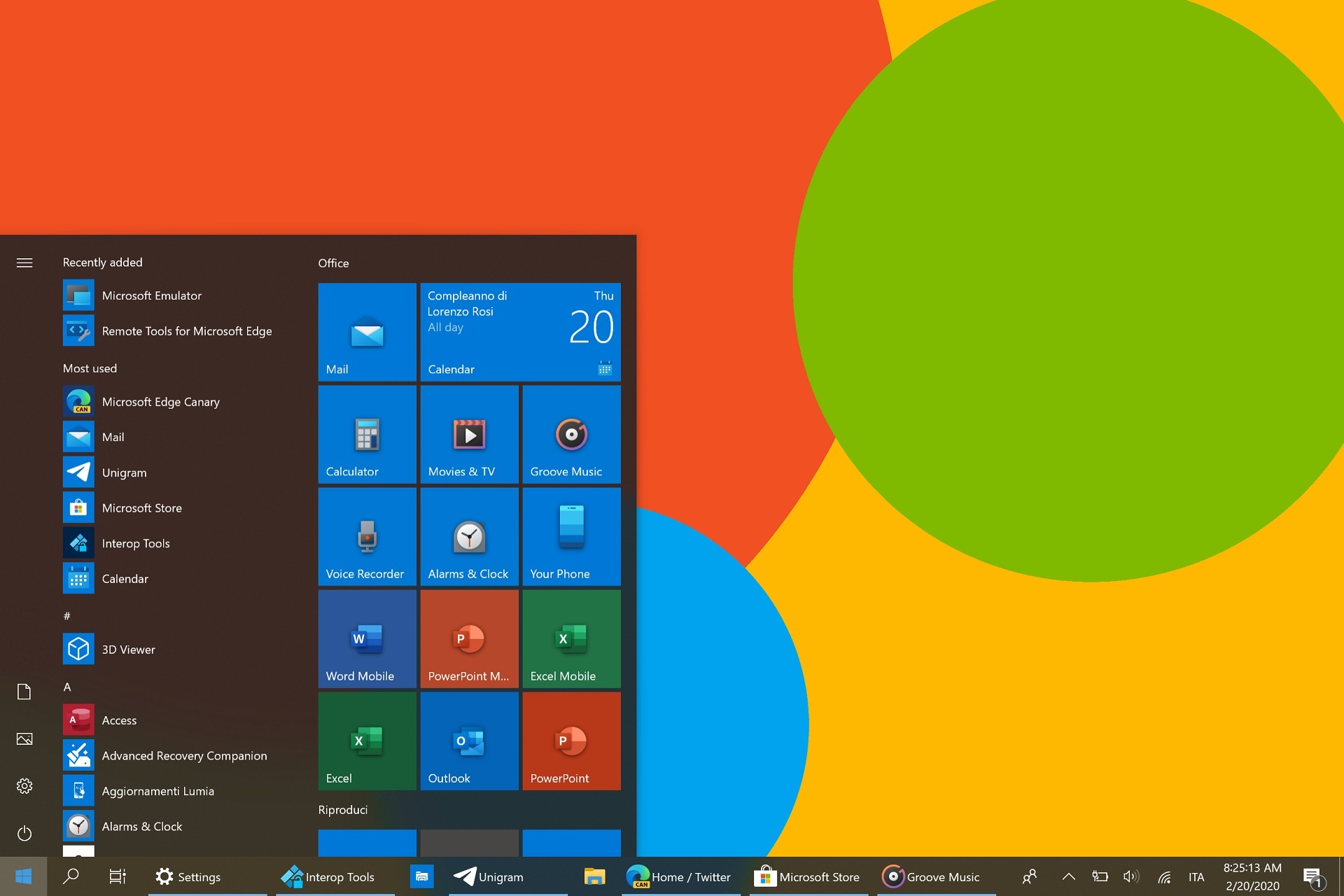 Цветные значки Windows 10 в меню 