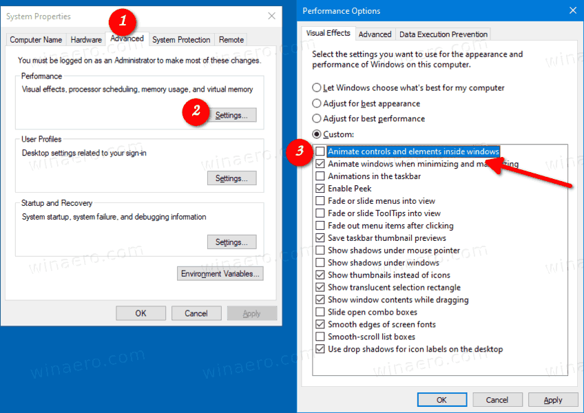 Windows 10 Disable Animate Controls Inside Windows