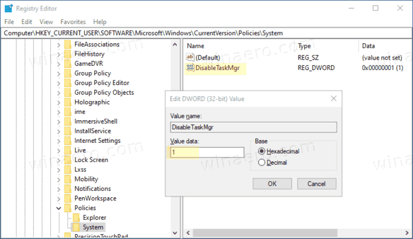 Windows 10 Disable Task Manager Registry Tweak