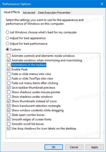 Windows 10 Disable Taskbar Animations