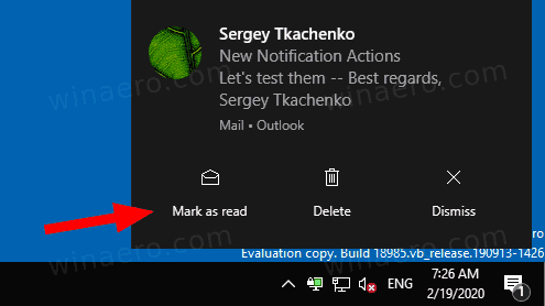 Windows 10 Mail Customized Swipe Actions