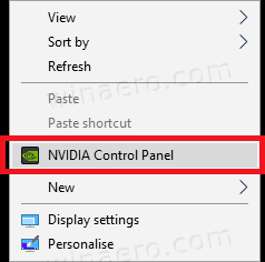 Контекстное меню панели управления Windows 10 Nvidia