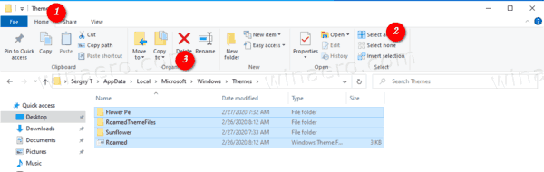 Windows 10 Удалить все установленные темы сразу Лента