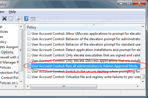 Windows 7 Shutdown Bug Policy Option User Account Control Run All Administrators In Admin Approval Mode