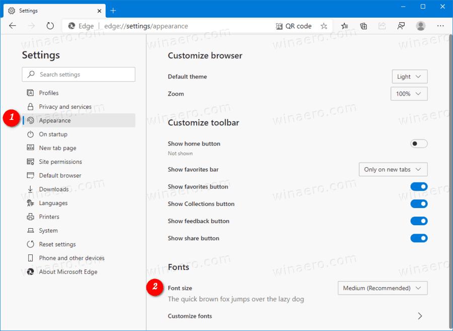 Change Font Size And Style In Microsoft Edge Chromium