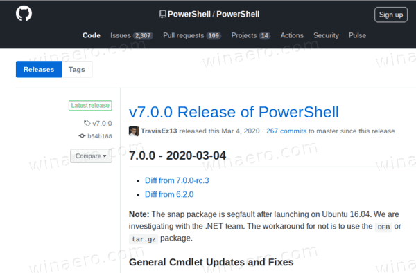 PowerShell Release Page On GitHub