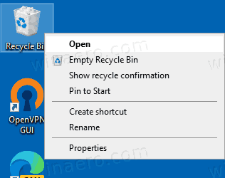 Recycle Bin Show Delete Confirmation Context Menu