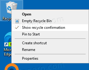 Recycle Bin Show Recycle Confirmation Context Menu