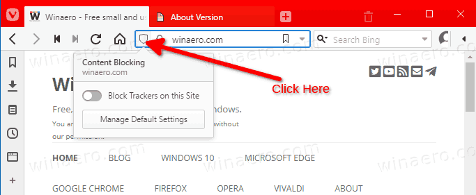 Vivaldi 2.12 Content Blocker Per Site