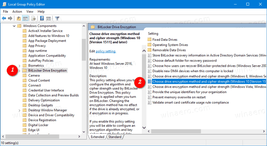 Windows 10 BitLocker Encryption Policies