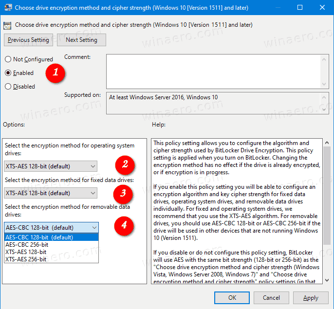 Windows 10 Change BitLocker Encryption Option
