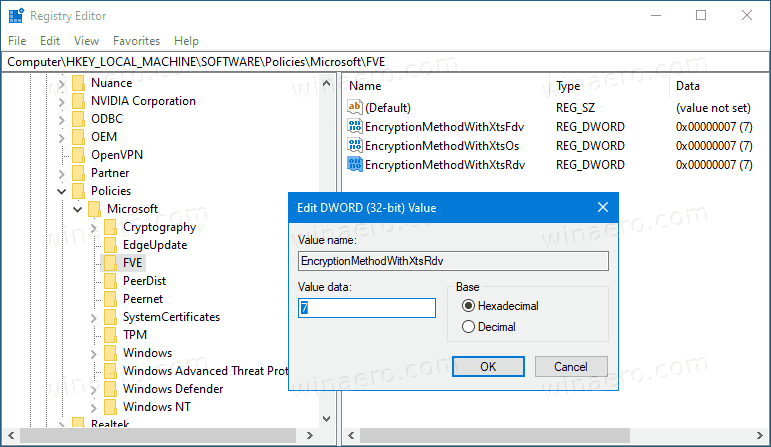 Windows 10 Change BitLocker Encryption In Registry