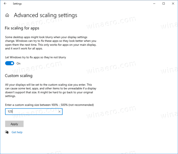 Windows 10 Custom Display Scaling Level