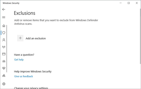 Windows 10 Defender Exclusions