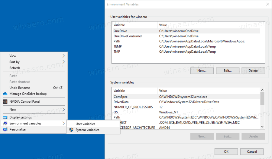 Add Environment Variables Context Menu in Windows 10