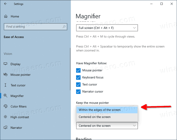 Windows 10 Magnifier Keep Mouse Cursor
