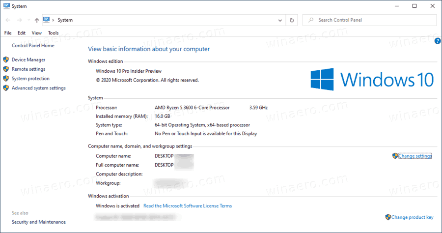 Windows 10 System Properties Dialog