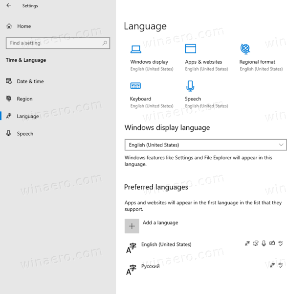 Windows 10 Ver 2004 Language Options