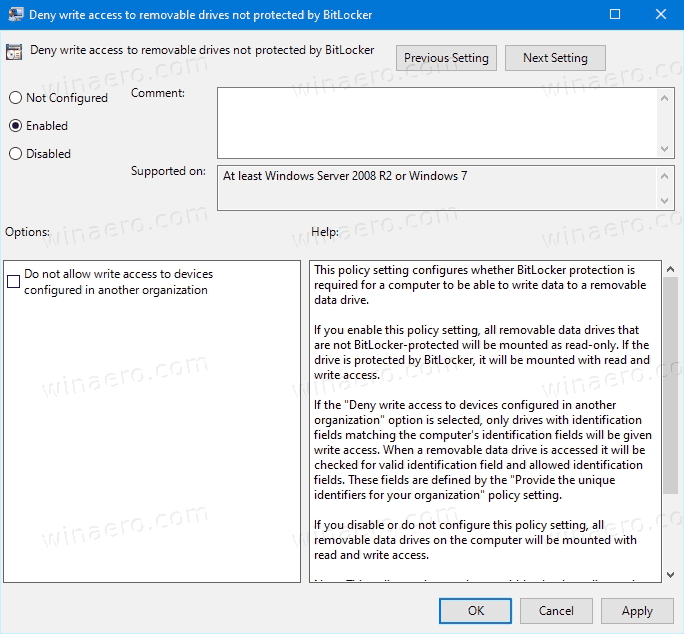 Deny Write Access To Drives Not Protected By Bitlocker In Windows 10