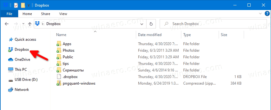 Dropbox In WIndows 10 File Explorer