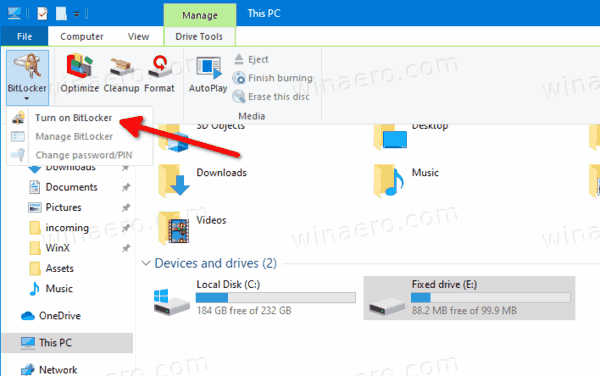 Enable Bitlocker For Fixed Drive In Ribbon