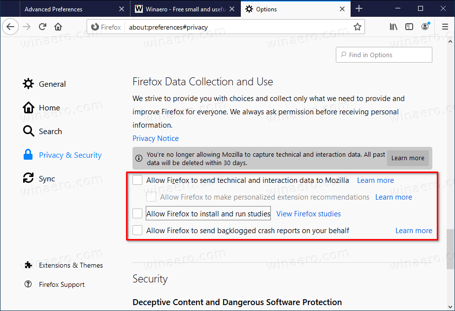 Firefox Disable Data Collection And Use