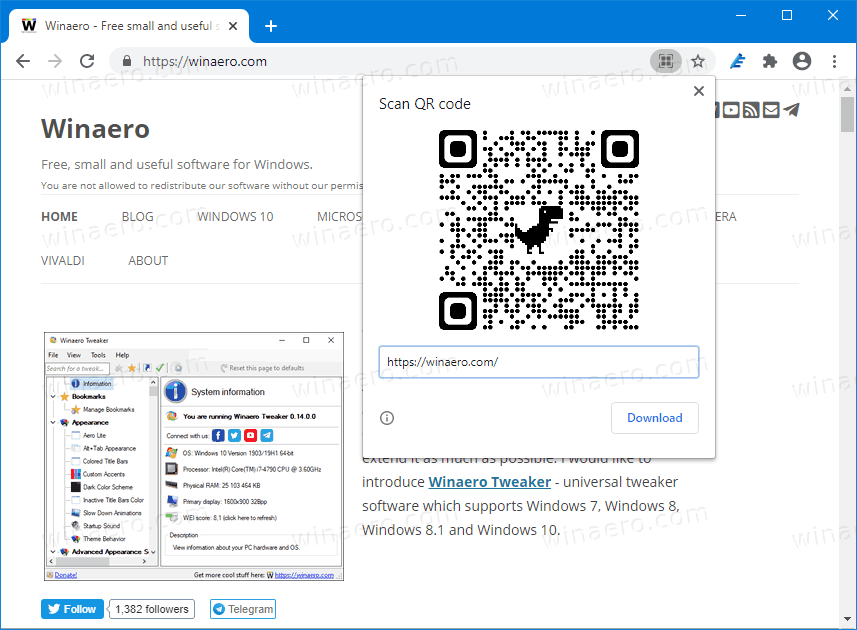 Google Chrome Generate QR Code For Page URL