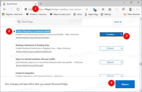 Microsoft Edge Включить функцию словаря изображений