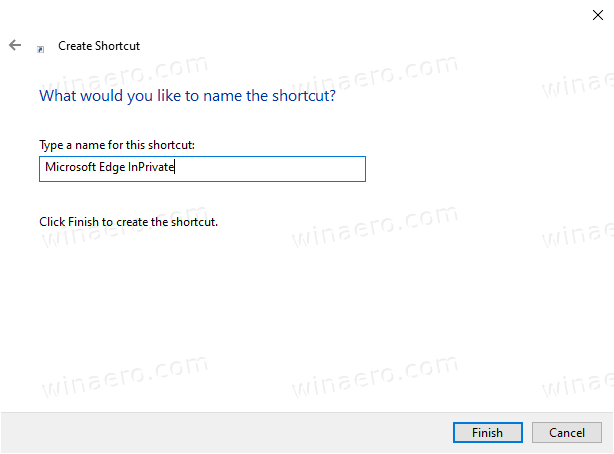 Microsoft Edge InPrivate Shortcut Name