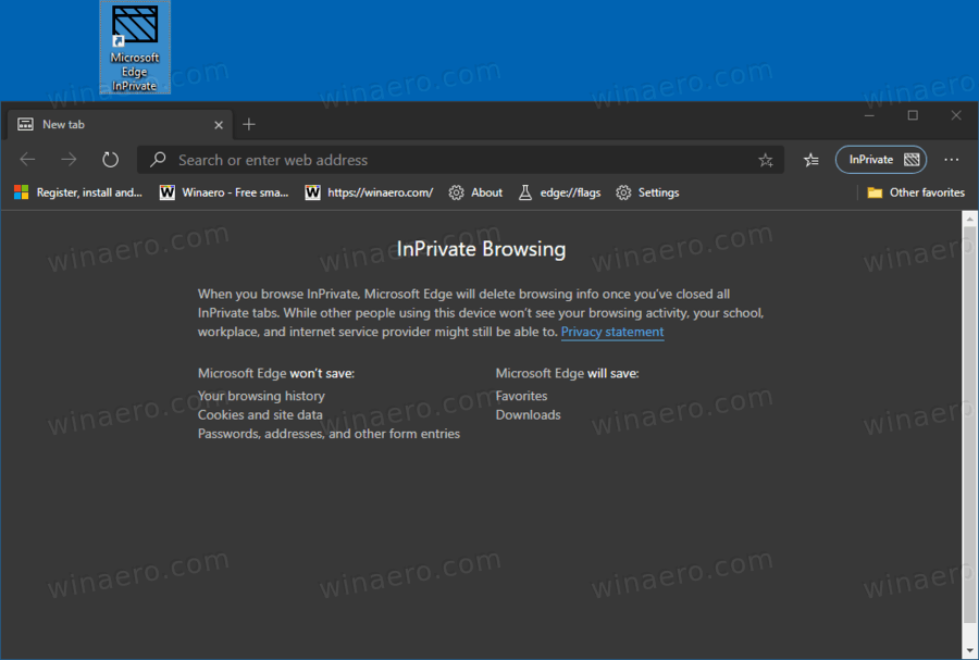 Microsoft Edge InPrivate Shortcut In Action
