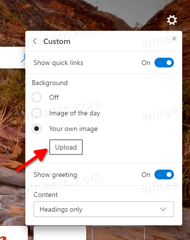 Microsoft Edge NTP Your Own Image Upload