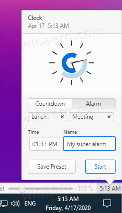 Vivaldi Clock Alarm Feature