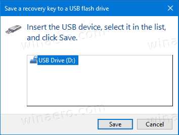 Windows 10 BitLocker Сохранить ключ восстановления на USB-накопитель