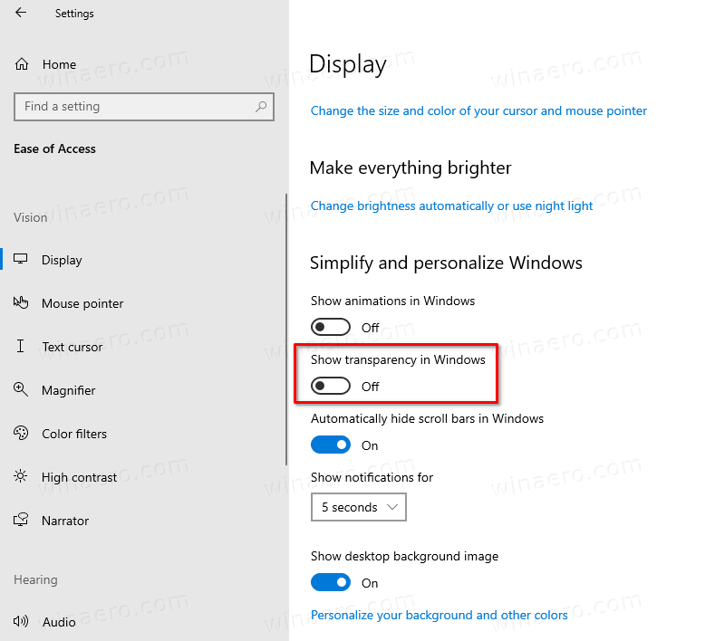 Windows 10 Отключить эффекты прозрачности